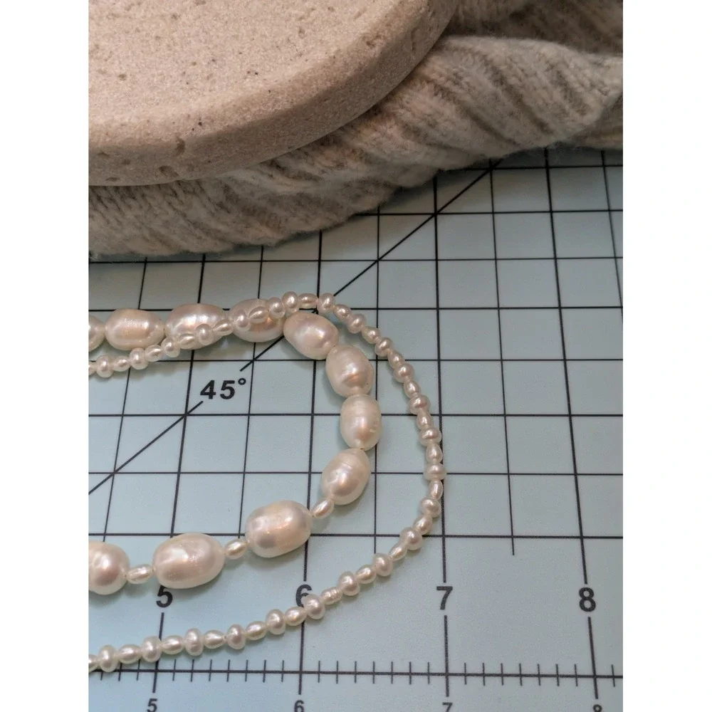 Vintage Natural Fresh Water Pearl Choker Necklace Multi Strand Romantic 12